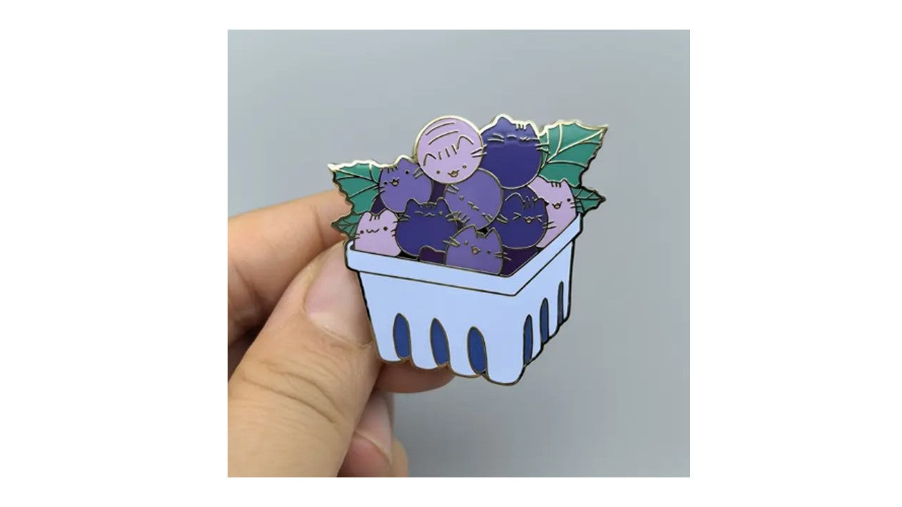 Blueberry Cat Faces Enamel Pin