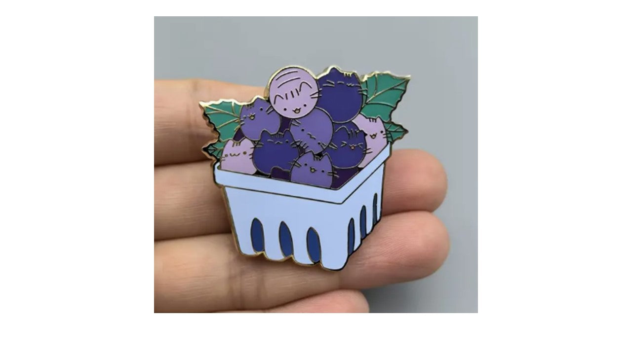 Blueberry Cat Faces Enamel Pin