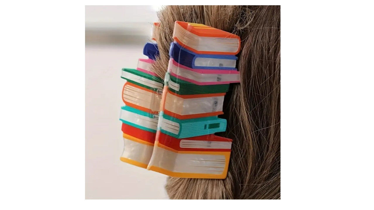 Book Stack Hair Claw Clip - Large Colorful Literary Hair Accessory