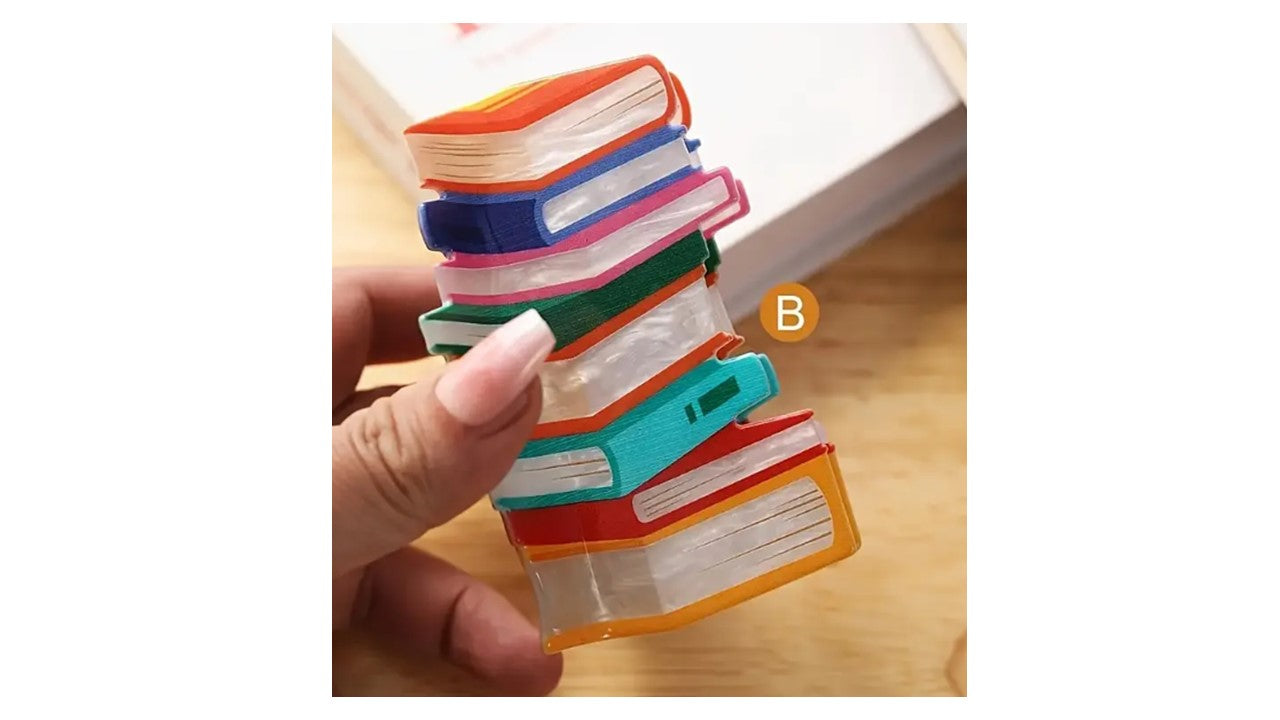 Book Stack Hair Claw Clip - Large Colorful Literary Hair Accessory