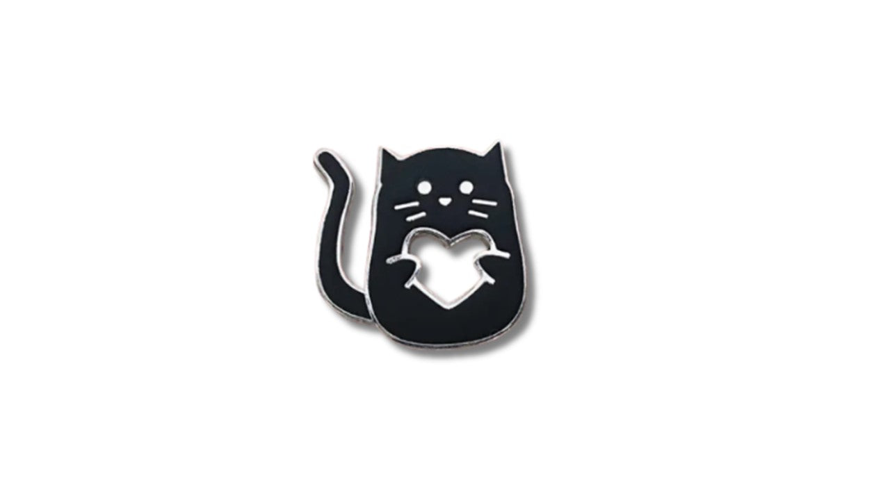 Black Cat Enamel Pin - Heart Cutout