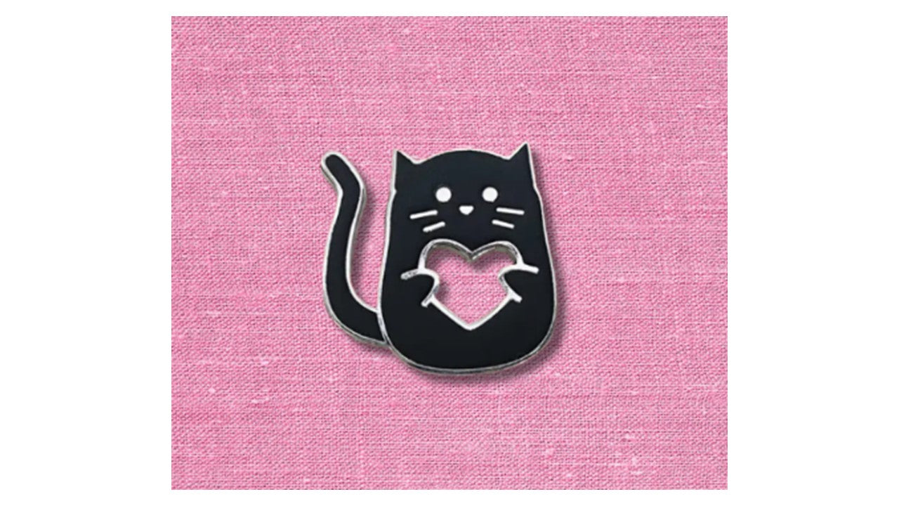 Black Cat Enamel Pin - Heart Cutout