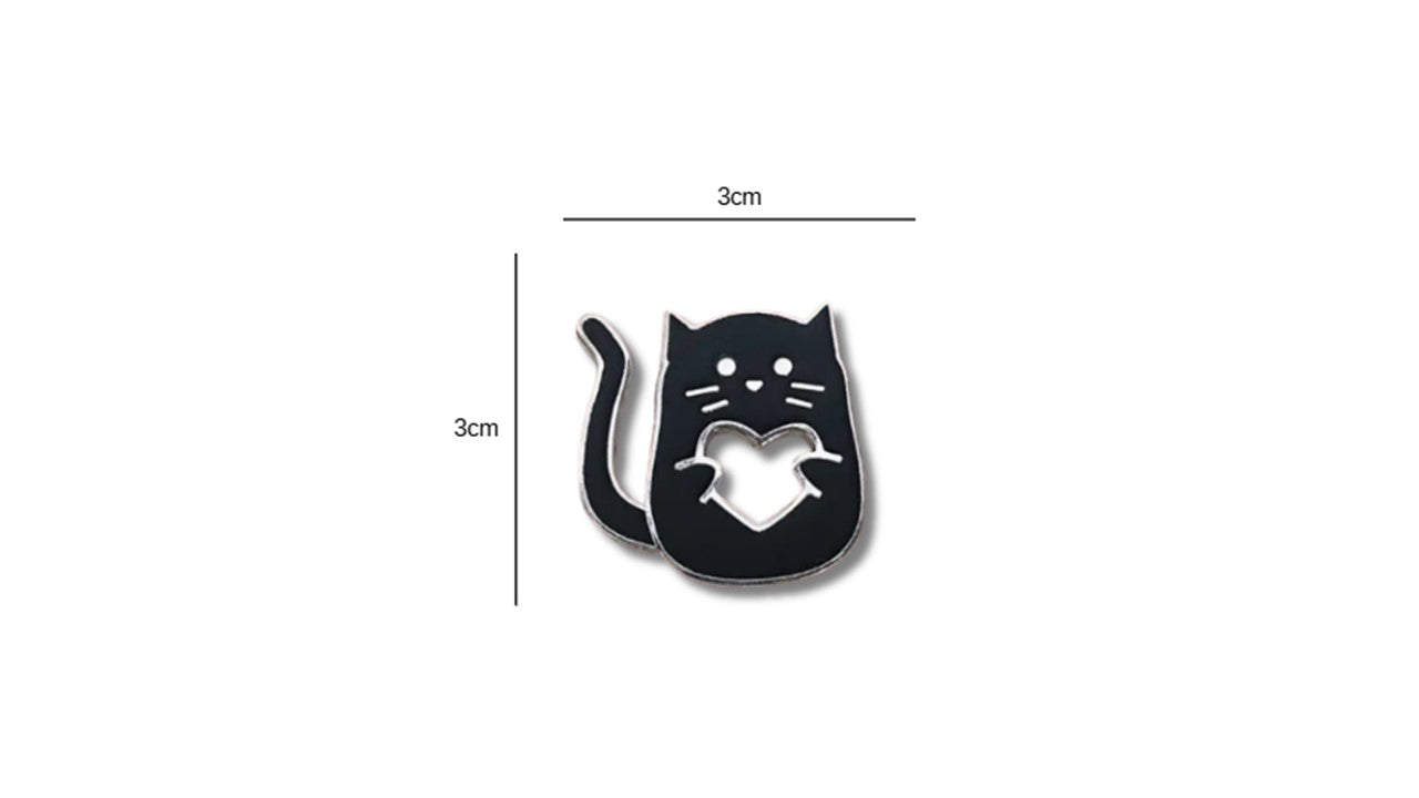 Black Cat Enamel Pin - Heart Cutout