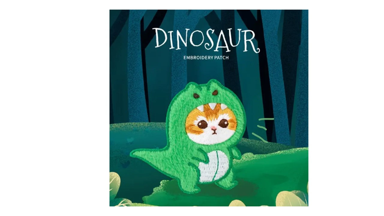 Cute Embroidered Iron-On Patches - Cats Dressed as Dinosaurs