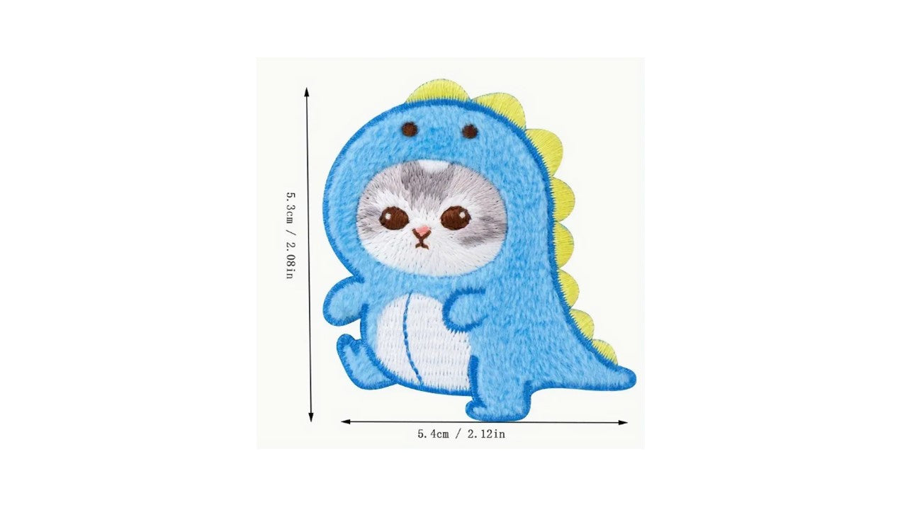 Cute Embroidered Iron-On Patches - Cats Dressed as Dinosaurs