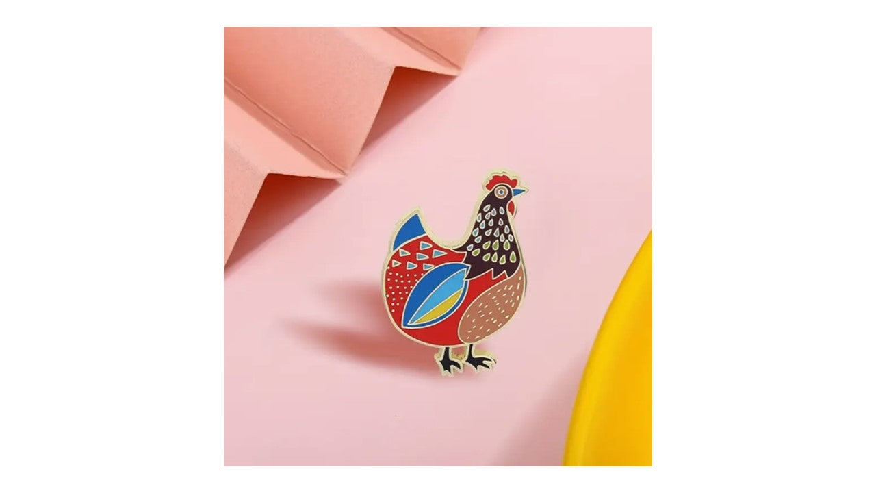 Colorful Patchwork Hen Hard Enamel Pin