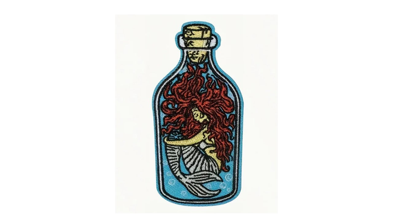 Mermaid in a Bottle - Embroidered Iron-On Patch