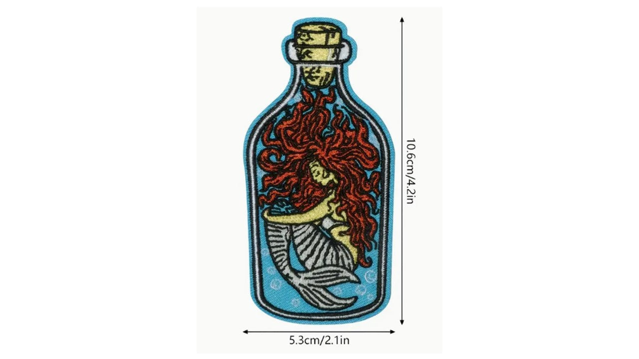 Mermaid in a Bottle - Embroidered Iron-On Patch