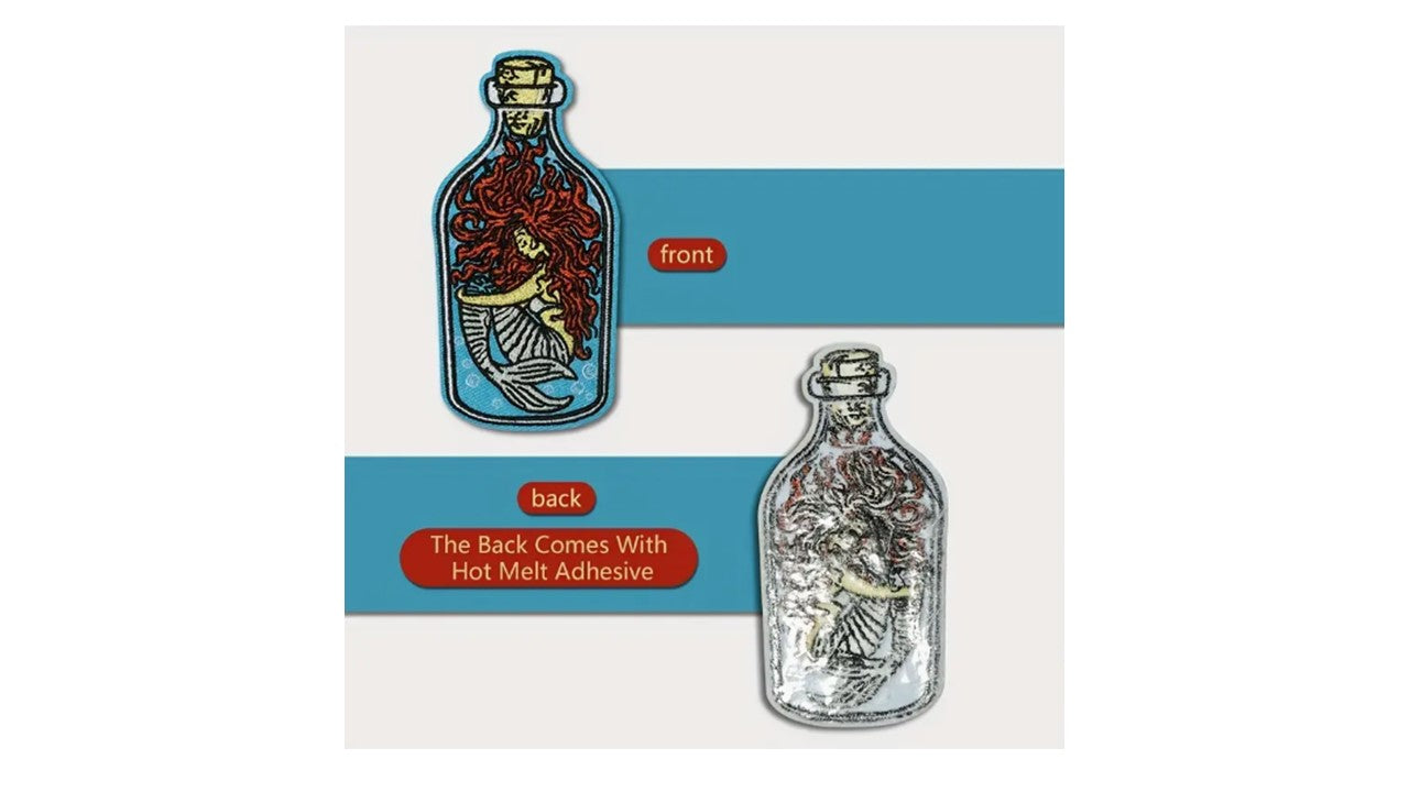 Mermaid in a Bottle - Embroidered Iron-On Patch