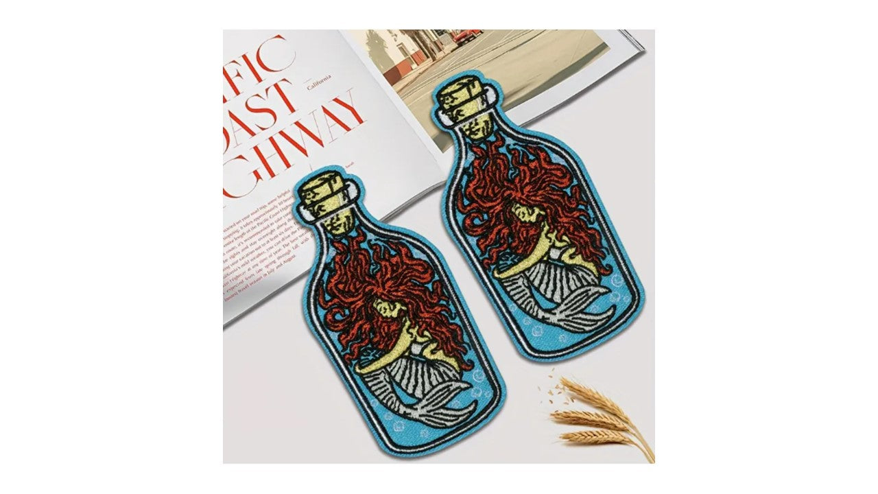Mermaid in a Bottle - Embroidered Iron-On Patch
