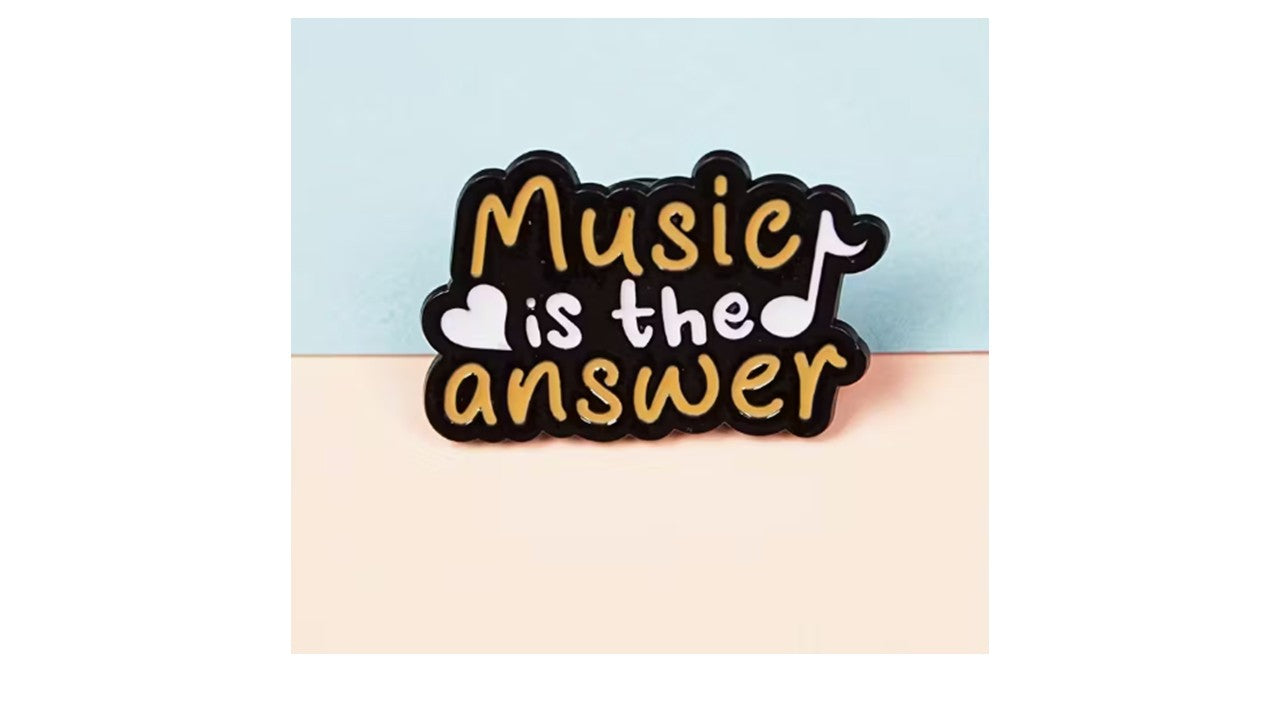 Music is the Answer Enamel Pin - Black White Yellow Lapel Pin