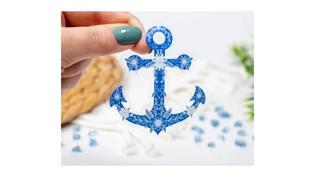 Blue Floral Anchor Clear Sticker - Novelty•ish