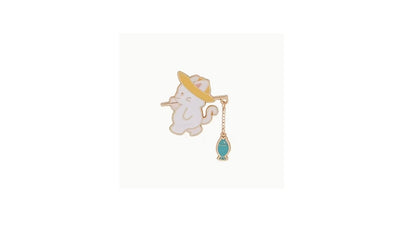 Japanese Cat Fishing Enamel Pin – Whimsical Kawaii Brooch | Novelty•ish