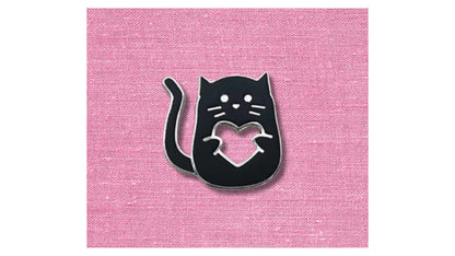 Black Cat Enamel Pin - Heart Cutout