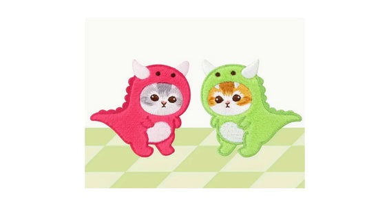 Cute Embroidered Iron-On Patches - Cats Dressed as Dinosaurs