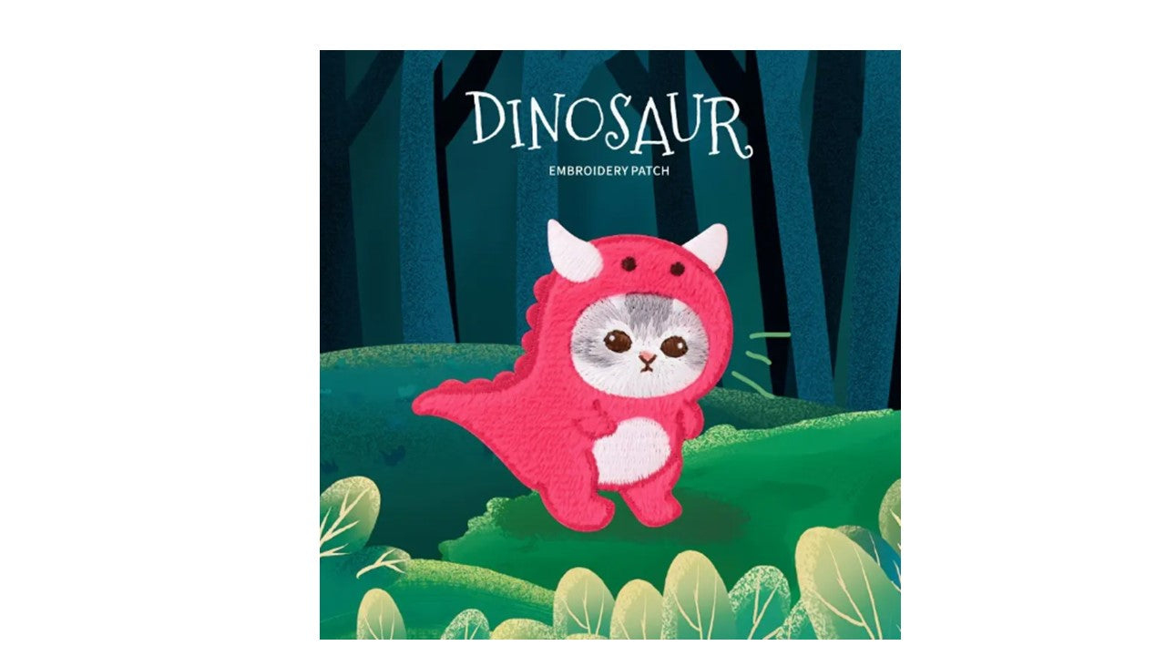 Cute Embroidered Iron-On Patches - Cats Dressed as Dinosaurs