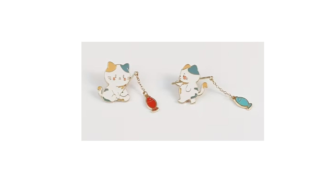Japanese Cat Fishing Enamel Pin – Whimsical Kawaii Brooch | Novelty•ish