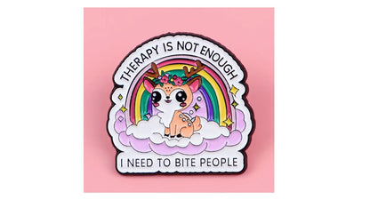 Funny Therapy Deer Enamel Pin - Cute Rainbow Mental Health Humor Pin