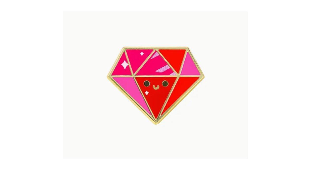 Kawaii Diamond Enamel Pin - Cute Smiling Gem Pin in Red & Pink