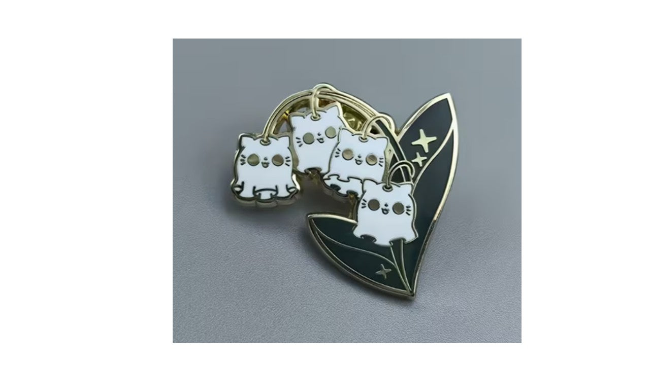Cat Plant Enamel Pin - Cute Lily of the Valley Lapel Pin