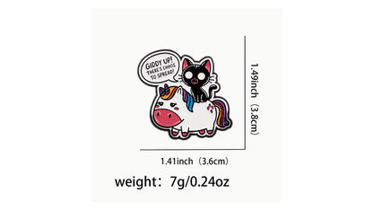 Black Cat Riding Unicorn Enamel Pin - Funny Chaos Cat Pin