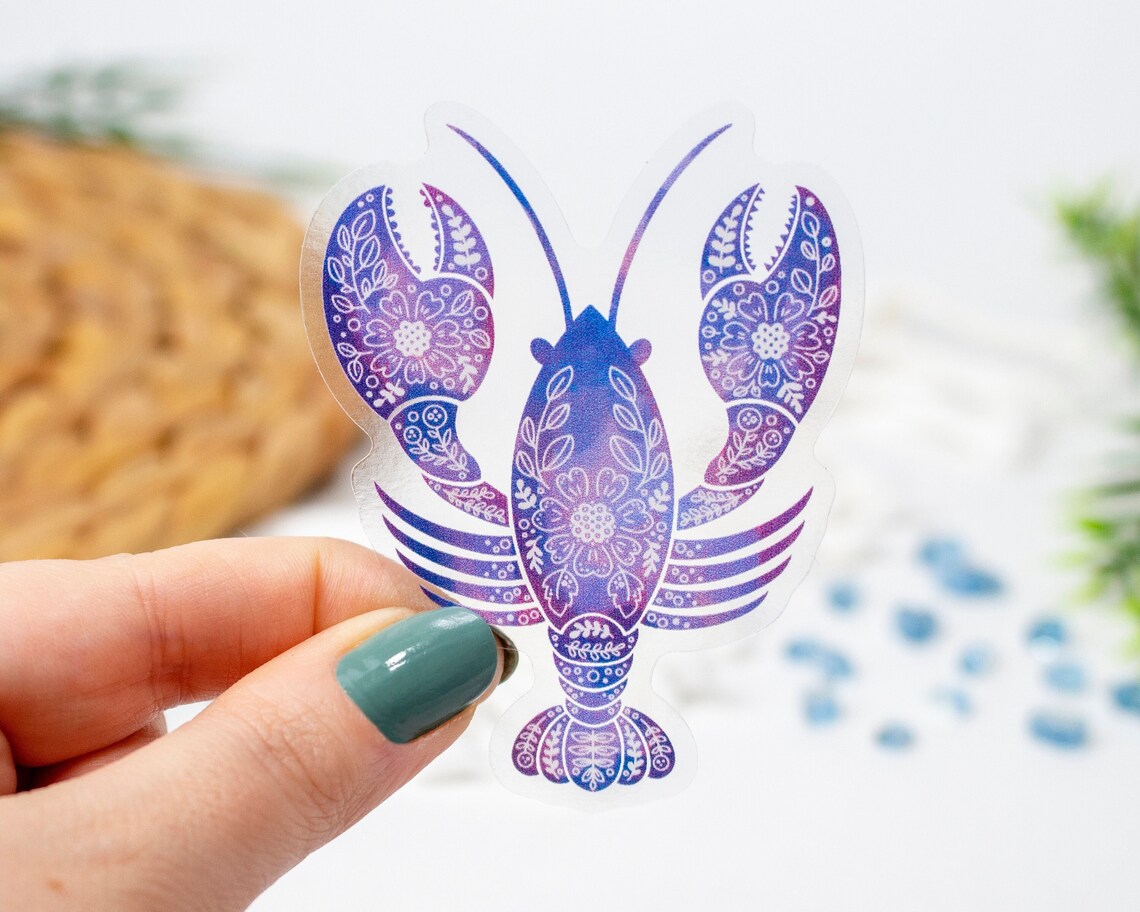 Clear Blue Lobster Folk Art Sticker - Novelty•ish