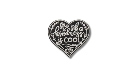 Kindness is Cool - Black Heart-Shaped Embroidered Iron-On Patch