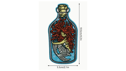 Mermaid in a Bottle - Embroidered Iron-On Patch