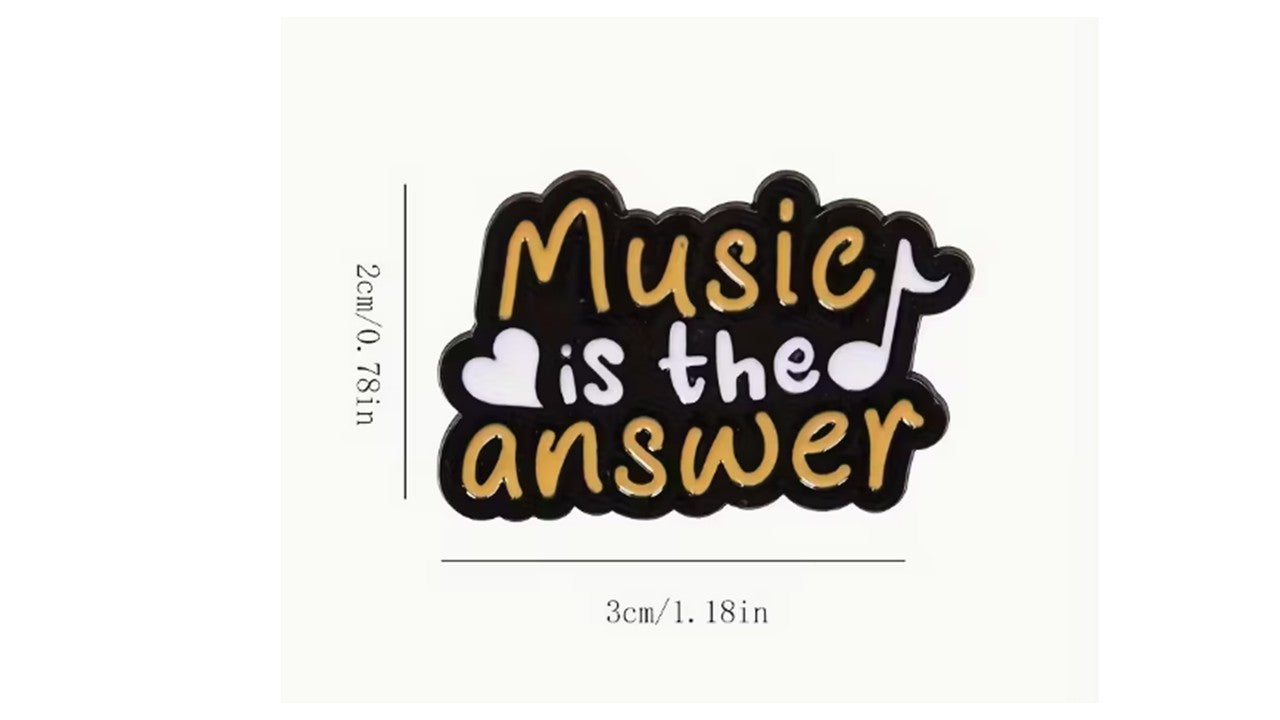 Music is the Answer Enamel Pin - Black White Yellow Lapel Pin