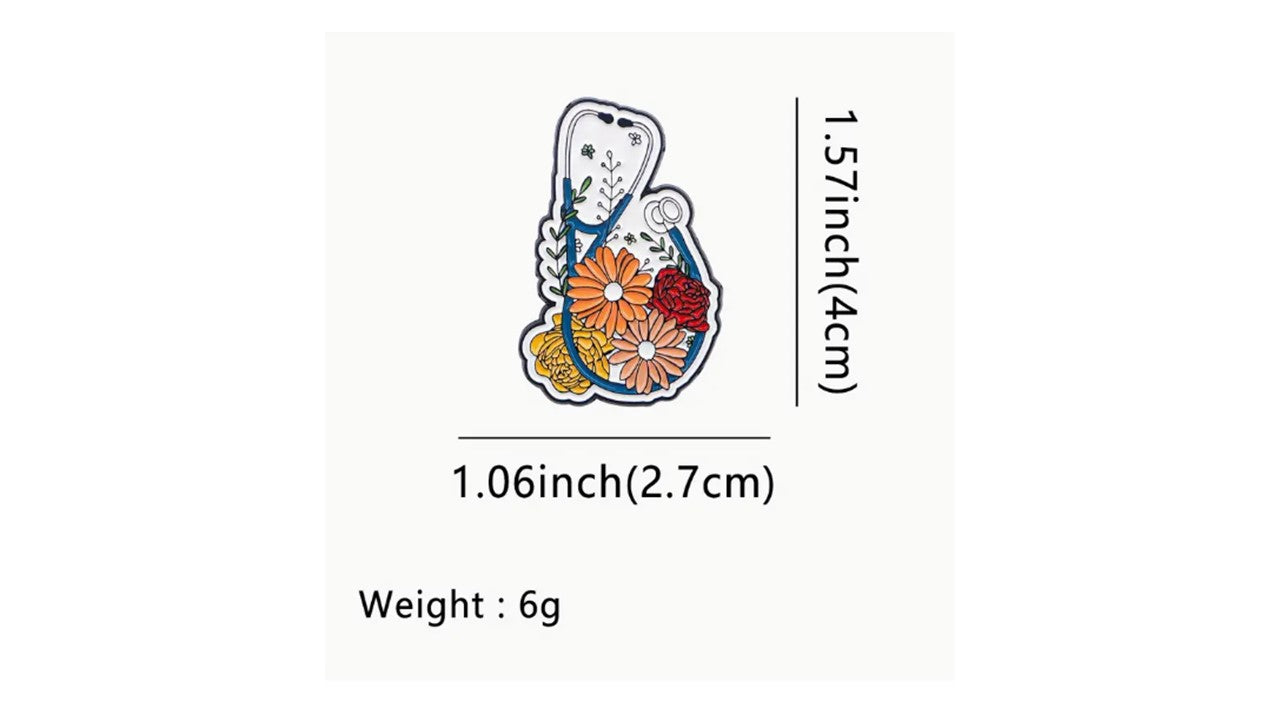 Blue Stethoscope Enamel Pin with Flowers - Medical Professional Lapel Pin