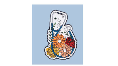 Blue Stethoscope Enamel Pin with Flowers - Medical Professional Lapel Pin