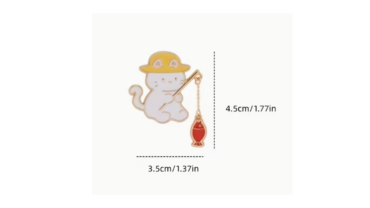 Japanese Cat Fishing Enamel Pin – Whimsical Kawaii Brooch | Novelty•ish