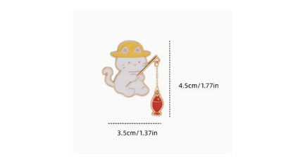 Japanese Cat Fishing Enamel Pin – Whimsical Kawaii Brooch | Novelty•ish