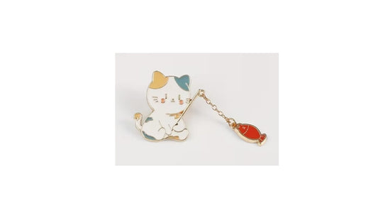 Japanese Cat Fishing Enamel Pin – Whimsical Kawaii Brooch | Novelty•ish