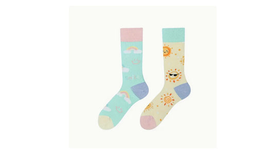 Mismatched Novelty Socks - Teal and Yellow